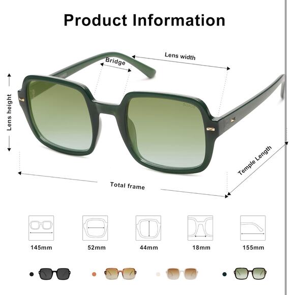 SOJOS Retro Square Polarized Sunglasses for Women Men - Picture 4 of 5